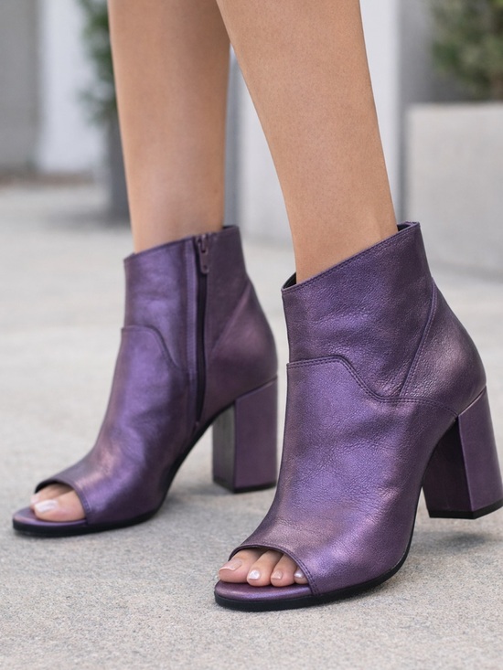 Claire Venezia Shoes - Claire Venezia Metallic Purple Leather Peep Toe Ankle Booties EU 37